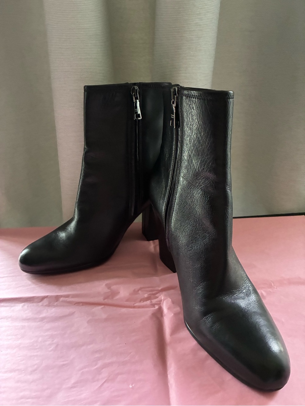 Prada Black Leather Block Heel Ankle Boots